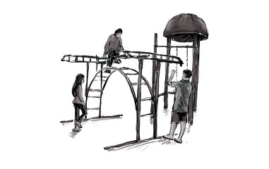 sketch of Kids playground on public space isolated, illustration vector