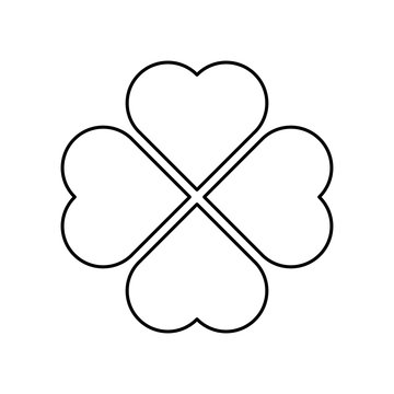 Shamrock Silhouette - Black Outline Four Leaf Clover Icon. Good Luck Theme Design Element. Simple Geometrical Shape Vector Illustration.