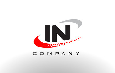 IN Modern Letter Logo Design with Red Dotted Swoosh