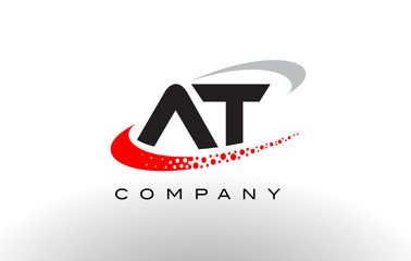 AT Modern Letter Logo Design with Red Dotted Swoosh