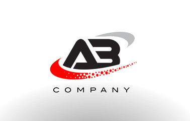 AB Modern Letter Logo Design with Red Dotted Swoosh