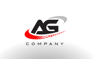 AG Modern Letter Logo Design with Red Dotted Swoosh