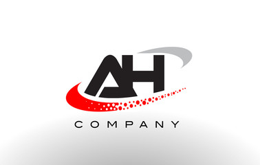 AH Modern Letter Logo Design with Red Dotted Swoosh