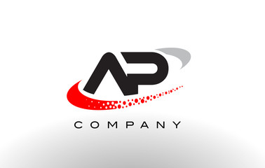 AP Modern Letter Logo Design with Red Dotted Swoosh