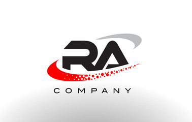 RA Modern Letter Logo Design with Red Dotted Swoosh