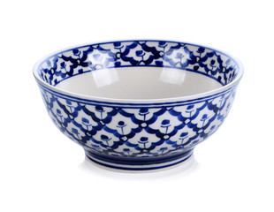 Empty ceramic bowl isolated on white background.
