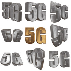 Gold 5G icon on white background. 3D render letters