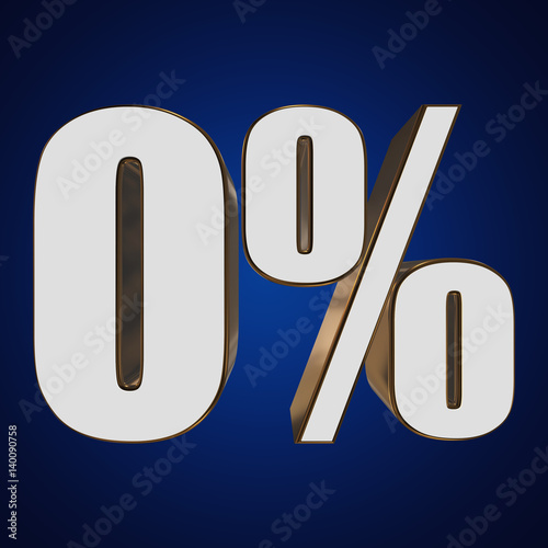 "0 percent on blue background. 3d render illustration." Stock photo and