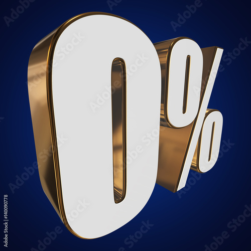 "0 percent on blue background. 3d render illustration." Stock photo and