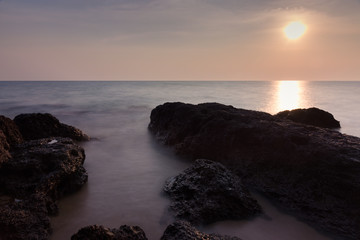 Landscape view of sunset at the beach in Chantaburi, Thailand