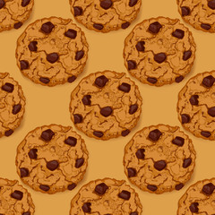 Seamless pattern with chocolate chip cookies