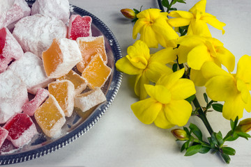 Arabic traditional dessert rahat lukum, turkish sweets.