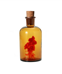 “Blood in glass bottle” concept, isolated on white background with clipping path.
