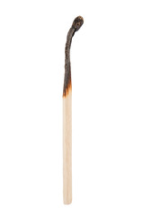 Burnt match stick isolated on white background