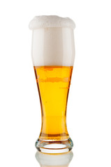 Beer glass closeup isolated on white background