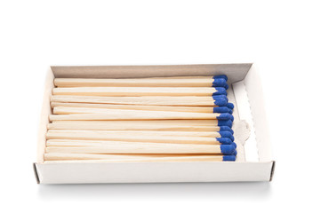 Open matchbox on white background