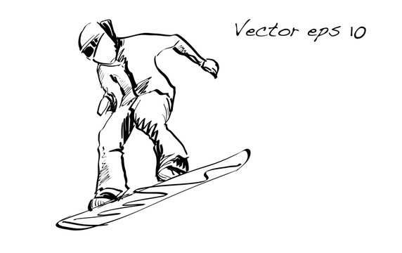 sketch of Snow board man riding, Winter Sport, Snowboarding collection, free hand draw illustration vector