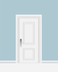 White Closed Door with Frame Isolated on Background. Vector Illustration