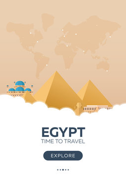 Egypt. Time to travel. Travel poster. Vector flat illustration.