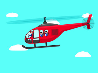 Vector cartoon helicopter people flying sky