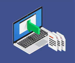 Isometric 3d Import files. Upload files on Computer. Vector Illustration