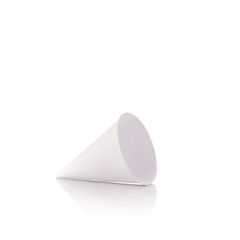 Blank white paper cone for water drinking. Studio shot isolated on white