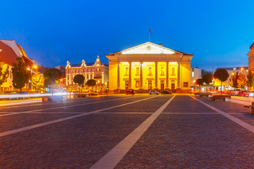 Fototapeta na wymiar Town Hall Square in Old Town at night of Vilnius, Lithuania, Baltic states.