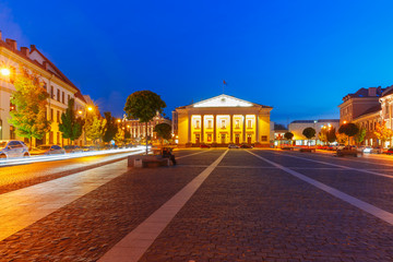 Fototapeta na wymiar Town Hall Square in Old Town at night of Vilnius, Lithuania, Baltic states.