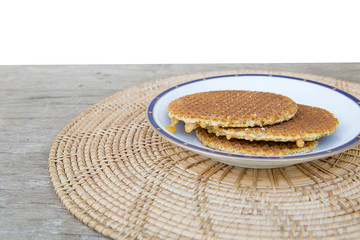 waffle on wood background.