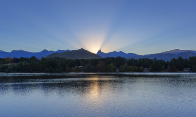 Last rays of sunlight behind Rhino Peak