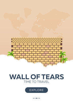 Israel. Wall of tears. Time to travel. Travel poster. Vector flat illustration.
