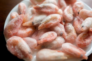 Frozen shrimp close-up on a plate