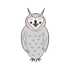 funny owl. handdrawn. isolated on white background. vector illustration.