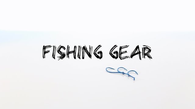 Fish Gear Words with a Few Fishing Hooks on a White Background