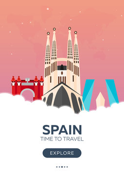 Spain. Time to travel. Travel poster. Vector flat illustration.