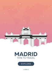 Fototapeta premium Spain. Madrid. Time to travel. Travel poster. Vector flat illustration.