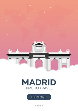 Spain. Madrid. Time to travel. Travel poster. Vector flat illustration.
