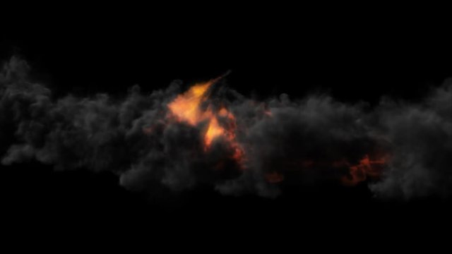 A fiery flame with volumetric smoke with an alpha channel