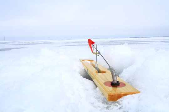 Ice Fishing Tip Up Stock Photo