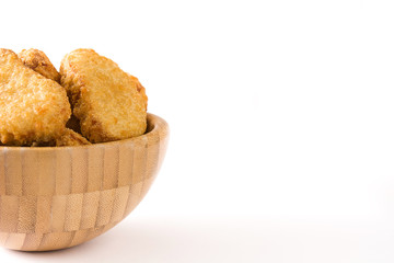 Fried chicken nuggets in bowl isolated on white background
