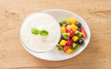 yogurt with mixed fruit (strawberry, blueberries, raspberry, kiwi, mango)