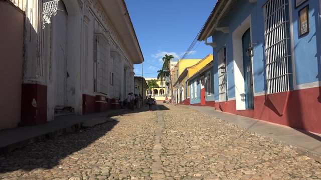 Cobbled street (Calle Desengano) in the Trinidad downtown. Sancti Spiritus, Cuba