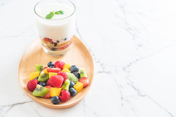yogurt with mixed fruit (strawberry, blueberries, raspberry, kiwi, mango)