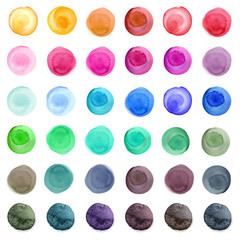 Set of colorful watercolor circles isolated on white.