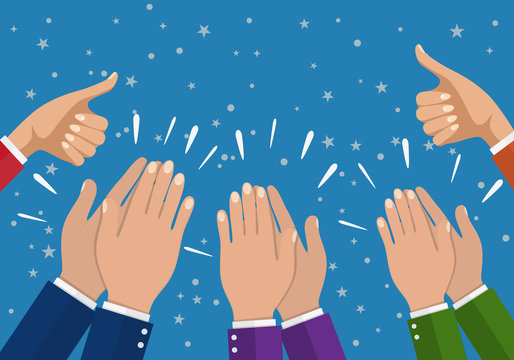 Human hands clapping. applaud hands. vector illustration in flat style. Businesswomen hands hold thumbs up.