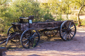 Fototapeta na wymiar Antique Wooden Wagon in Arizona Desert