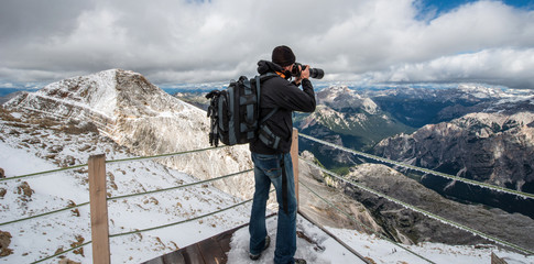 Working at Le Tofane mountain peak