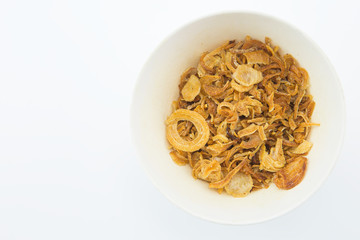 fried onion isolate on white background.