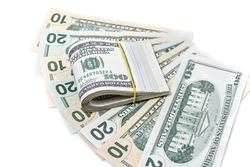 A pack of dollars on a background of dollars isolated 