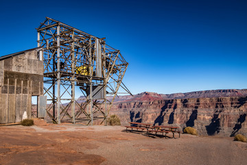 Fototapeta na wymiar Abandoned cable aerial tramway of mine at Guano Point - Grand Canyon West Rim, Arizona, USA.